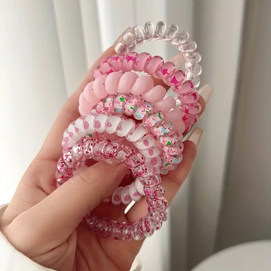 35g Weight Telephone Cord Hair Tie Hair Accessories Type 1 Set Quantity Holiday, Daily Occasion Plastic Material Color Block Pattern Women's Gender Simple Style, Classic Style Style Women's Simple Style Classic Style Color Block Plastic Telephone Cord Hair Tie 2