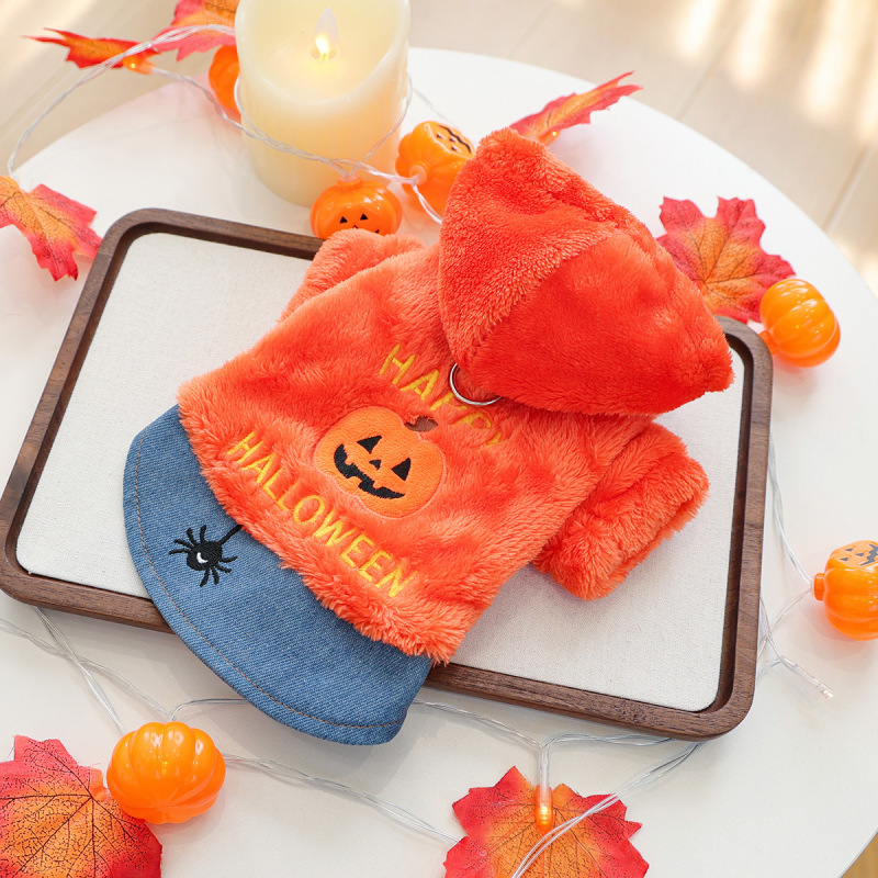 2025 秋冬ハロウィンペットかわいい子犬と子猫カジュアルファッション衣装ハッピーハロウィン衣装オレンジカボチャ|undefined
