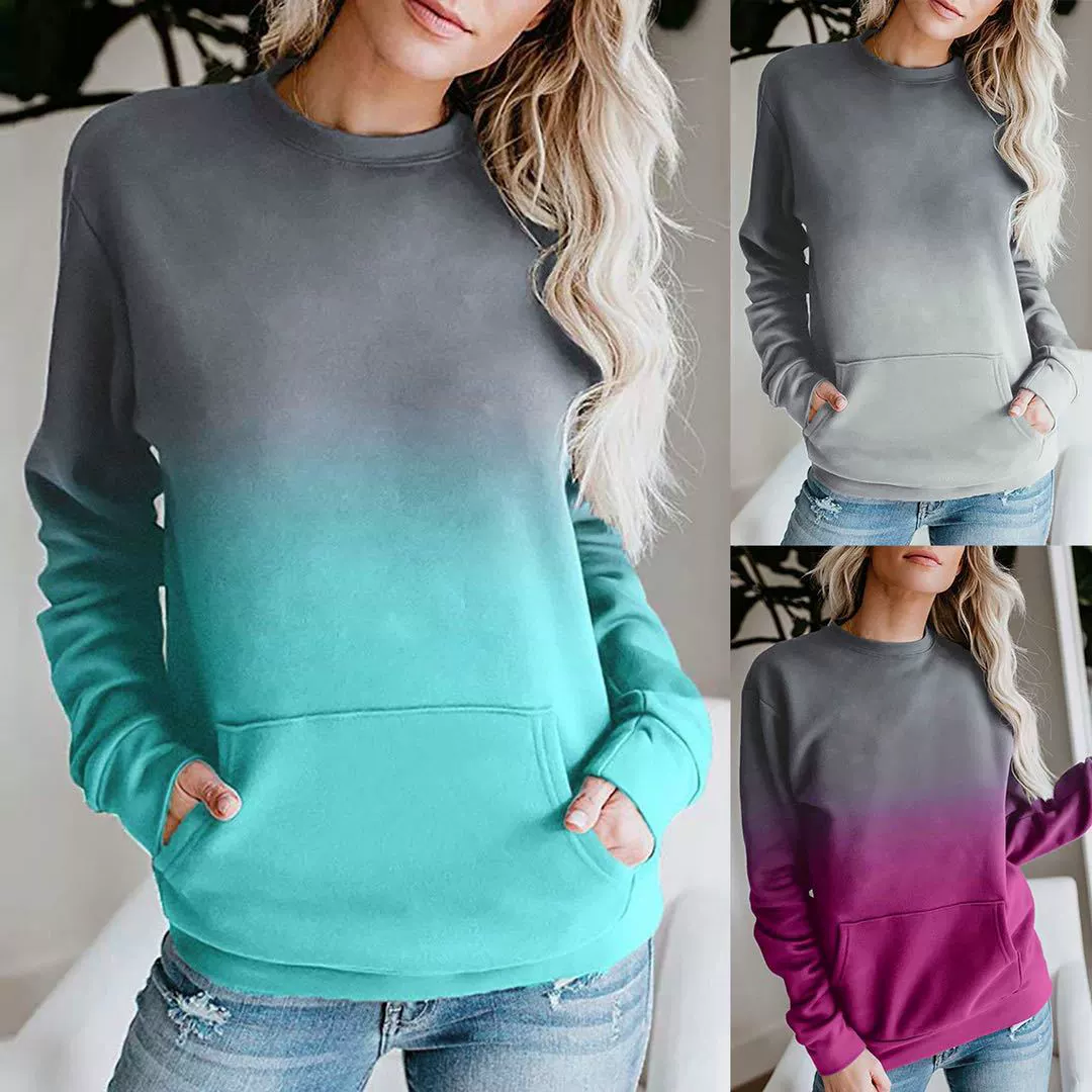 Amazon Ebay осень-зима новый тай-дай Градиент спортивный свитер с длинными рукавами карман Футболка Топ трансграничный в наличии