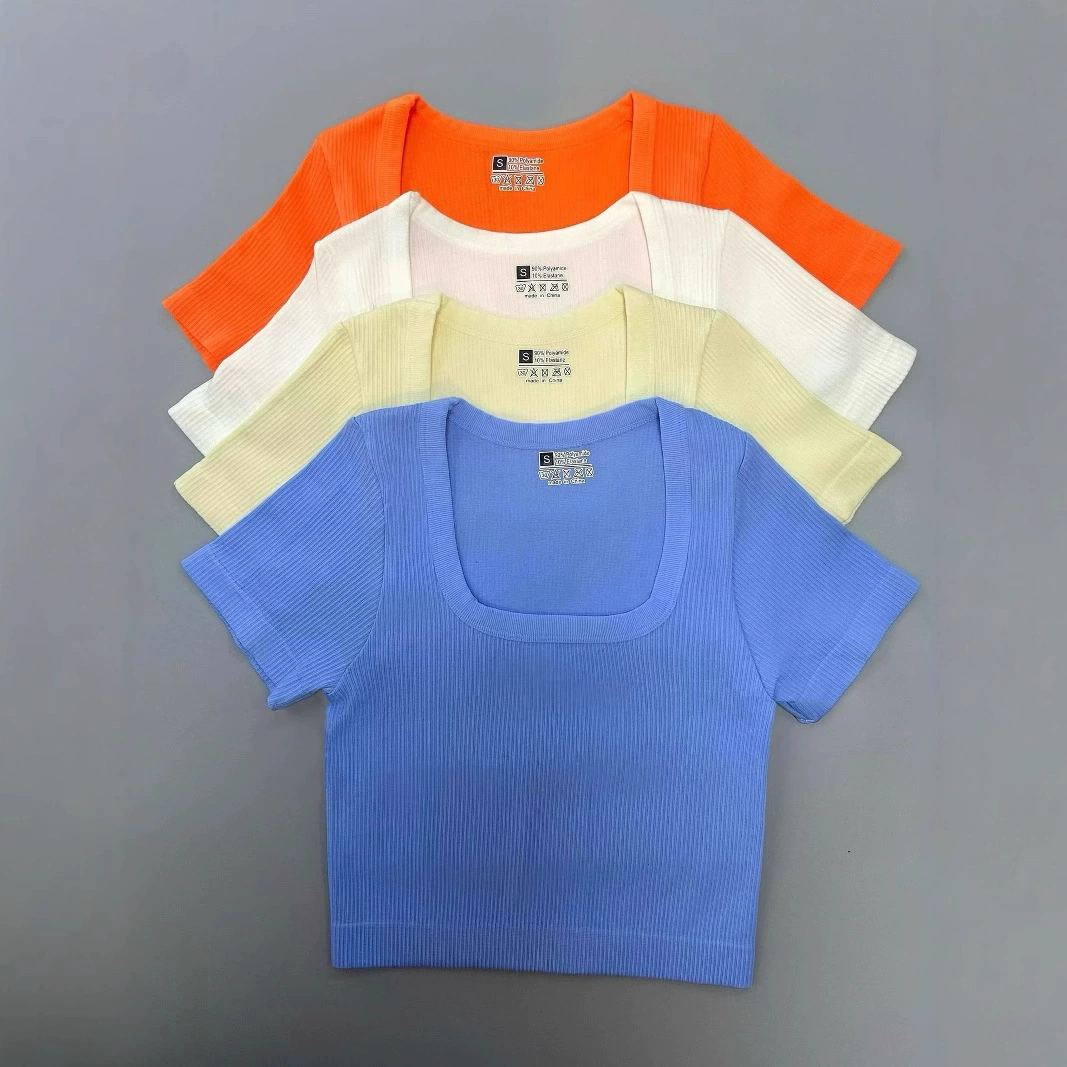 Трансграничный базовый квадратный воротник рубашка с короткими рукавами облегающей рубашки