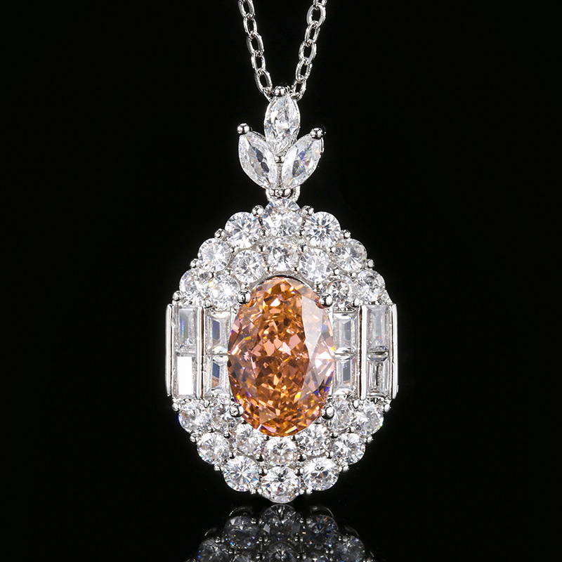 Otoño e invierno nuevo estilo Zhuangsheng conjunto de joyas con alto contenido de carbono diamante hielo flor de cobre cortado con incrustaciones de diamantes rosas profundas piedra principal 8*12