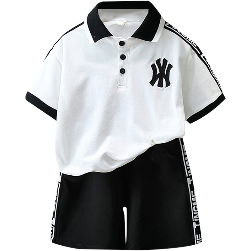 5232 traje de camisa POLO para niños verano 2025 nuevo vestido de verano deportivo para niños hermoso traje de dos piezas de manga corta para niños