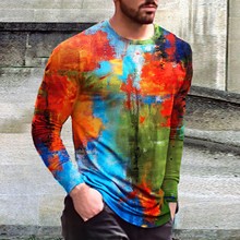 跨境春秋季新款亚马逊eaby外贸男装时尚印花简约长袖T恤一件起批