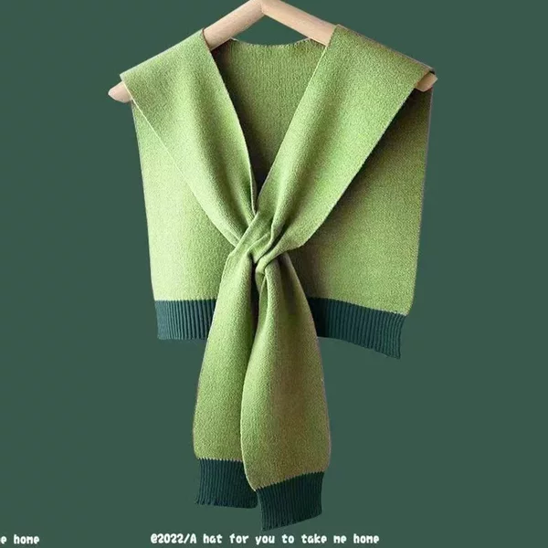 Knitted Shawl Spring and Summer Women's Fashion Western Style High-end Internet Celebratory Shirt Small Shawl Green Scarf Wool Shoulder
