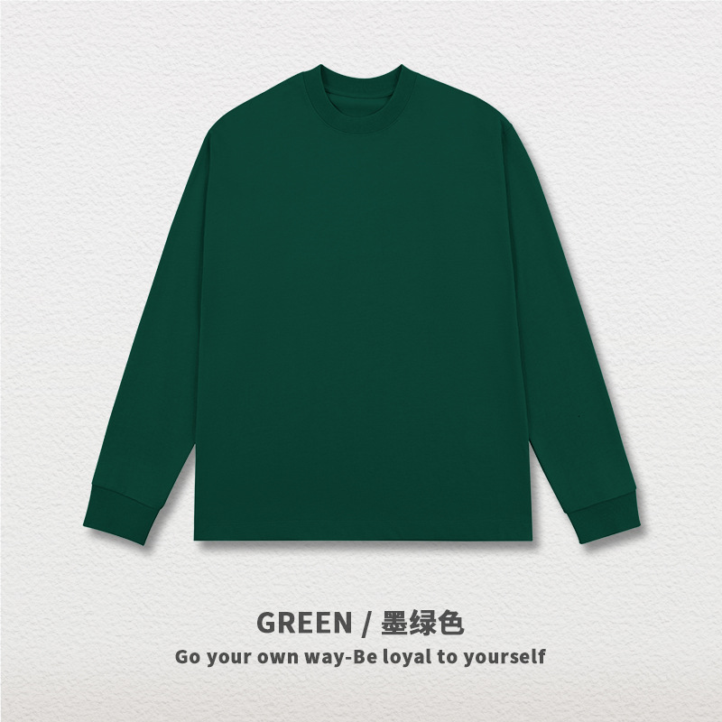 クロスボーダー330g重ポンド双紗長袖tシャツ男性ゆったり潮牌アメリカ式小襟元純綿底シャツtシャツオーダーメード