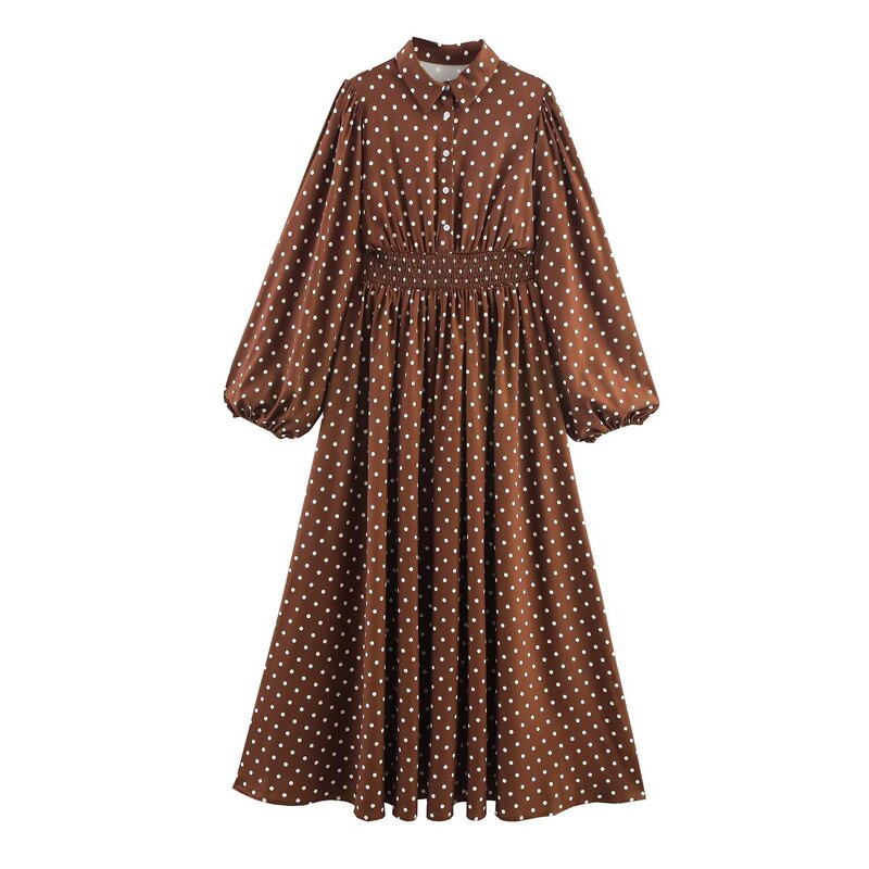 Z Cross-Border European and American Style 2025 New Fashion Elegant Women's Wholesale Polka Dot Waist Lantern Sleeve Long Dress