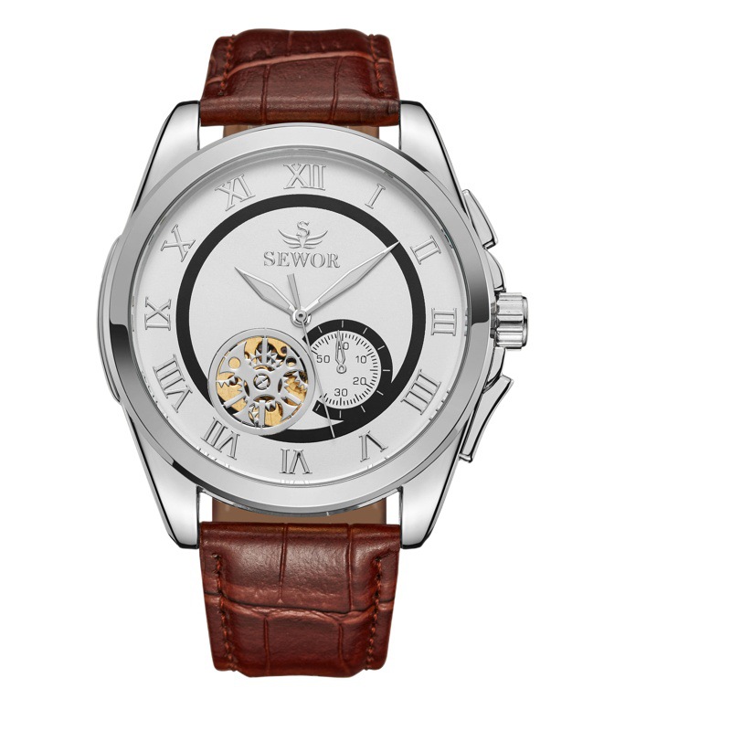 SEWOR reloj mecánico automático de los hombres huecos escala romana Correa casual reloj transfronterizo con transporte de carga