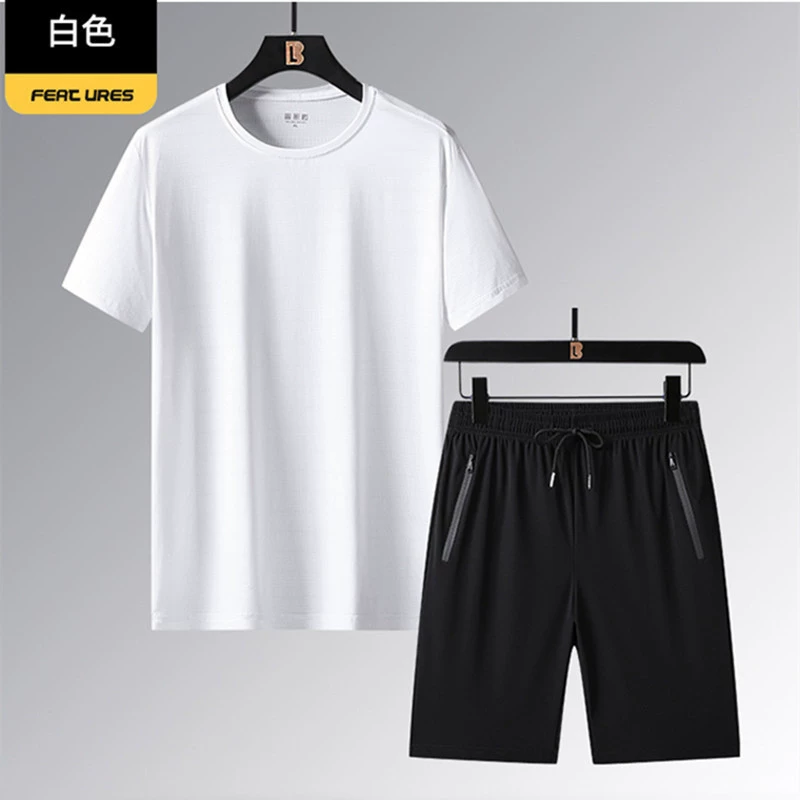 Трансграничный летний спортивный набор мужской ледяной шелк быстро сушить футболку бег повседневные спортивные шорты с короткими рукавами с круглым вырезом с логотипом