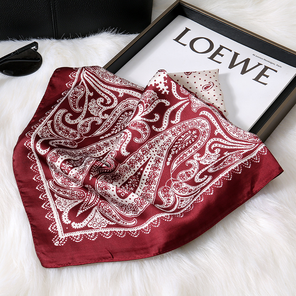 Flor de anacardo europea y americana transfronteriza 70 bufanda de seda de imitación retro todo-fósforo bolsa atada bufanda cuadrada bolsa atada bufanda de seda scarf al por mayor