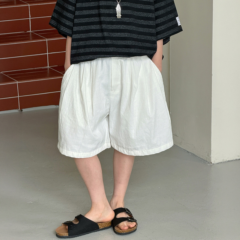 Cotton Shop Boys' Shorts Summer Children's Wide-Leg Five-Point Pants 2026 New Korean Style White Bamboo Cotton Kids' Mid-Length Pants