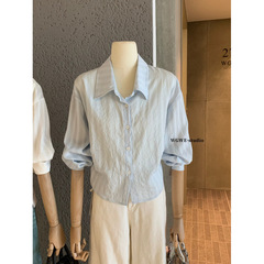 塞纳WGWE6919法式简约条纹长袖Polo领上衣新款设计感衬衣显瘦衬衫