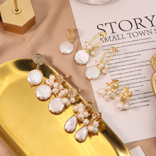 Baroque Natural Pearl Earrings, 925 Silver Needle Earrings, Unique and Sophisticated, Ancient Style, Long Vintage Earrings for Women