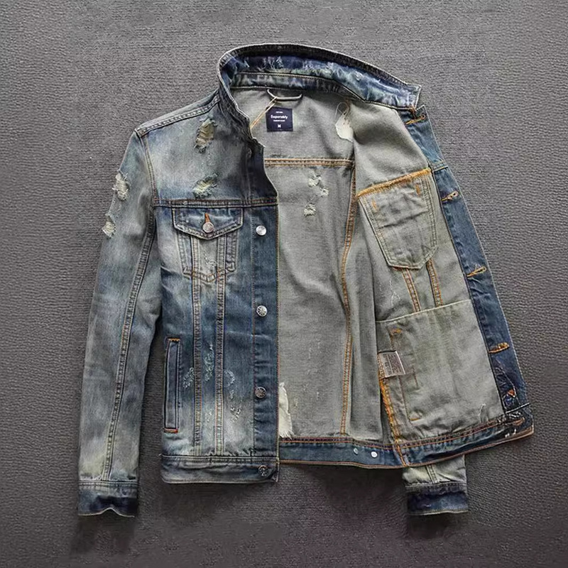 Spring and Autumn Denim Jacket Men's Fashionable Brand Distinctive Embroidery Fashionable Loose Casual European and American Street Handsome Work Jacket