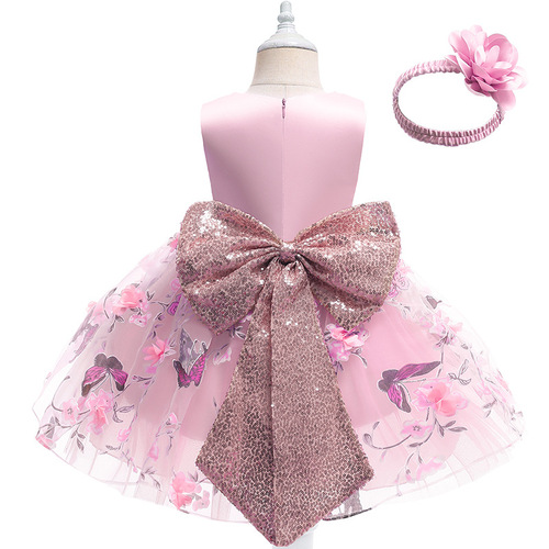 Summer Sweet Sleeveless Everyday Butterfly Bow Girl Dress Princess Dress Puff Dress Ball Gown Formal Dress Performance Costume