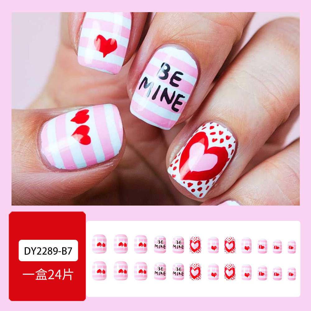 Día de San Valentín de Europa y América, manicuría de rayas blancas, confesión de amor dulce, uso de parches de uñas, 24 piezas de parches de uñas
