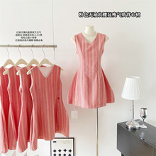 LIKE EVE粉色无袖连衣裙甜美感夏季新款收腰显瘦气质背心裙