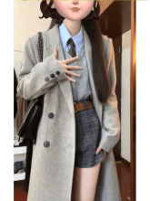 人字纹毛呢外套女2024秋冬新款美拉德韩系赫本风气质加厚呢子大衣