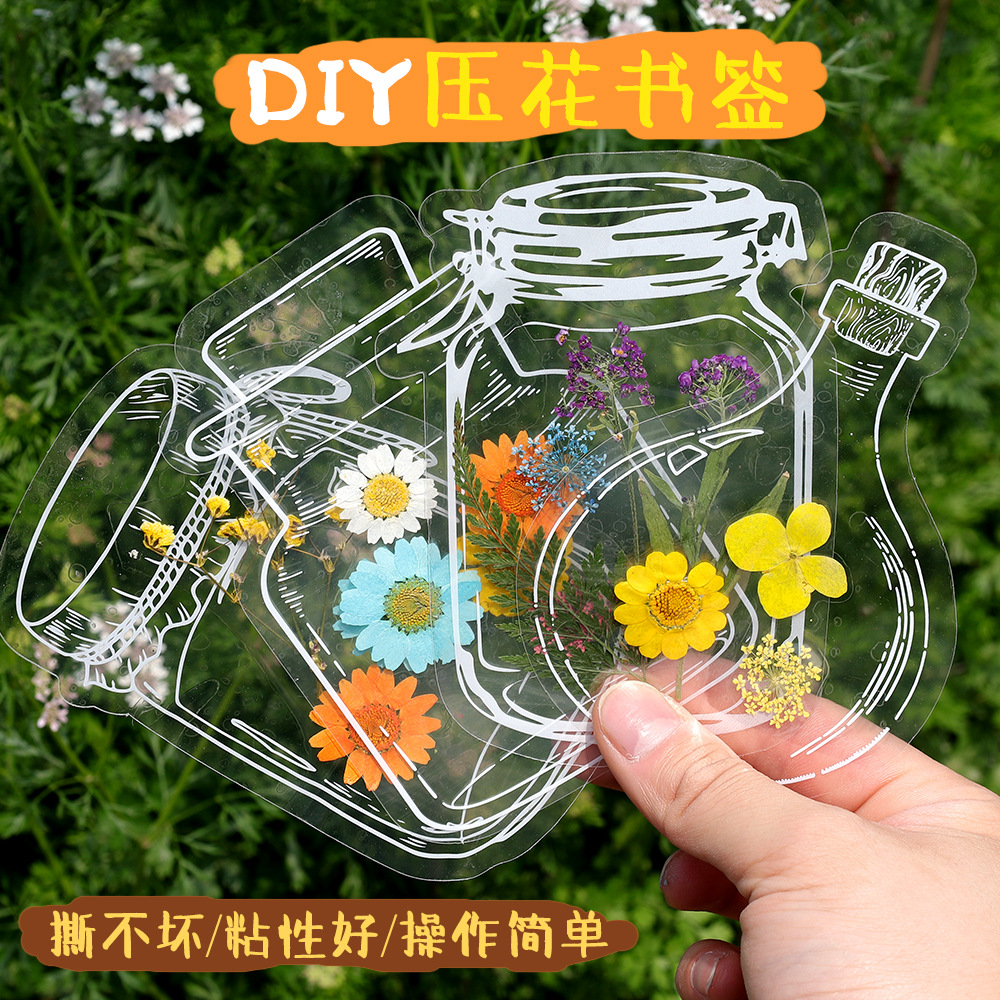Bolso de papel adhesivo transparente PET creativo para estudiantes de primaria, botella de bricolaje hecha a mano, flor seca, etiqueta engomada, marcador, etiqueta decorativa al por mayor