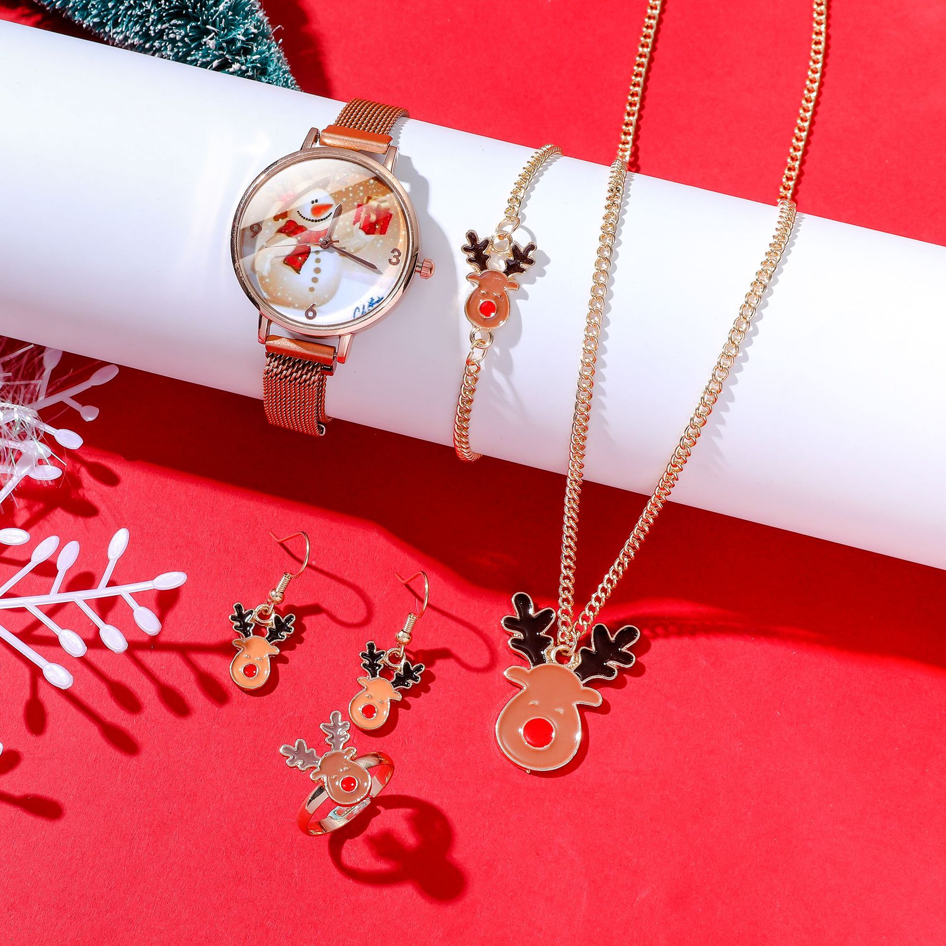 Weihnachtsuhr-Set, Cartoon-Weihnachts-Neuheiten im Herbst und Winter, Gürteluhr + Weihnachtsmann-Schmuckset_voghion.com