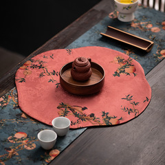 中式禪意香雲紗小茶席輕奢短款桌布墊子復古布藝茶道配件雙面加厚