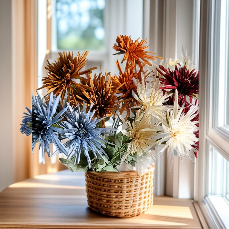 Single Stem with 3 Heads of Crab Claw Chrysanthemum Artificial Flowers, Silk Flower Crab Claw Chrysanthemum for Wedding and Home Decoration