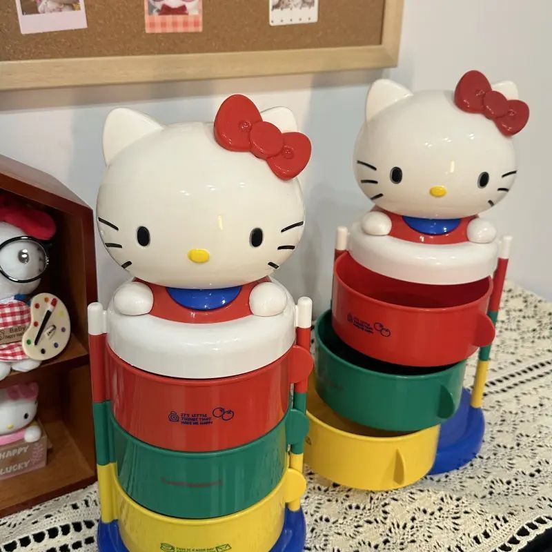 KT三层旋转收纳盒摆件可爱猫头收纳架女生礼物送闺蜜饰品卡通家用|undefined