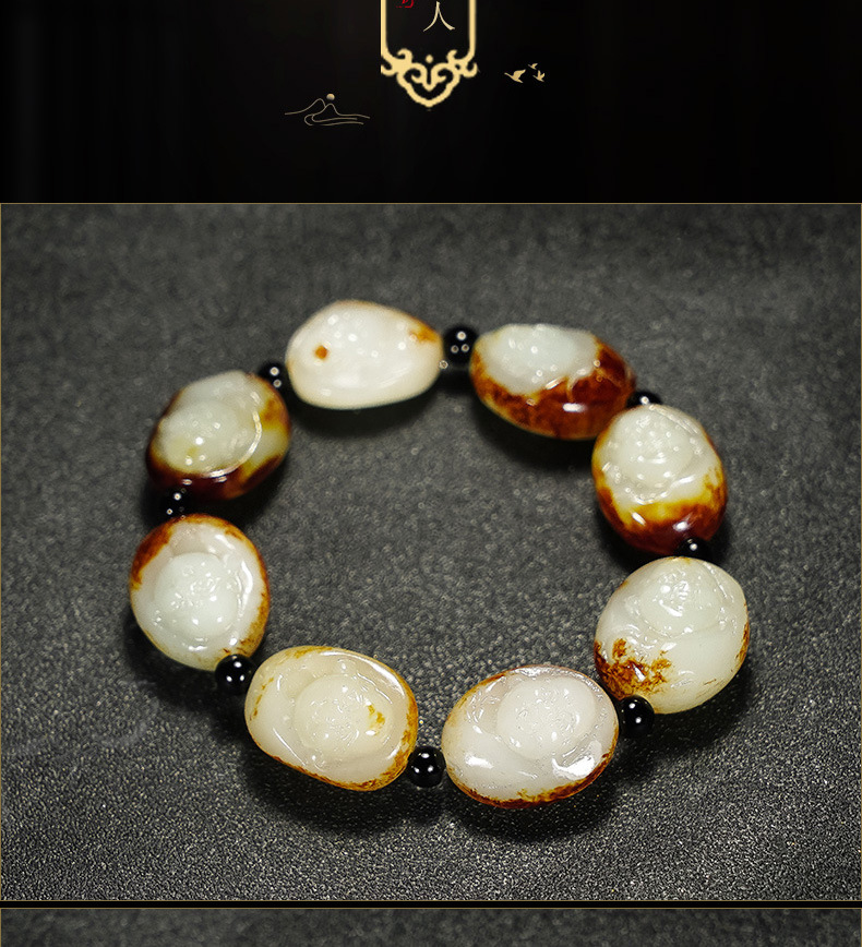 智贝详情图_5新疆和田玉籽料手链原石红沁皮籽料手串男款罗汉财