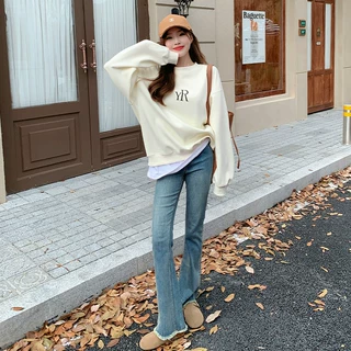 圆领卫衣女春装2026年新款秋冬冬加绒打底衫宽松设计感小众上衣服