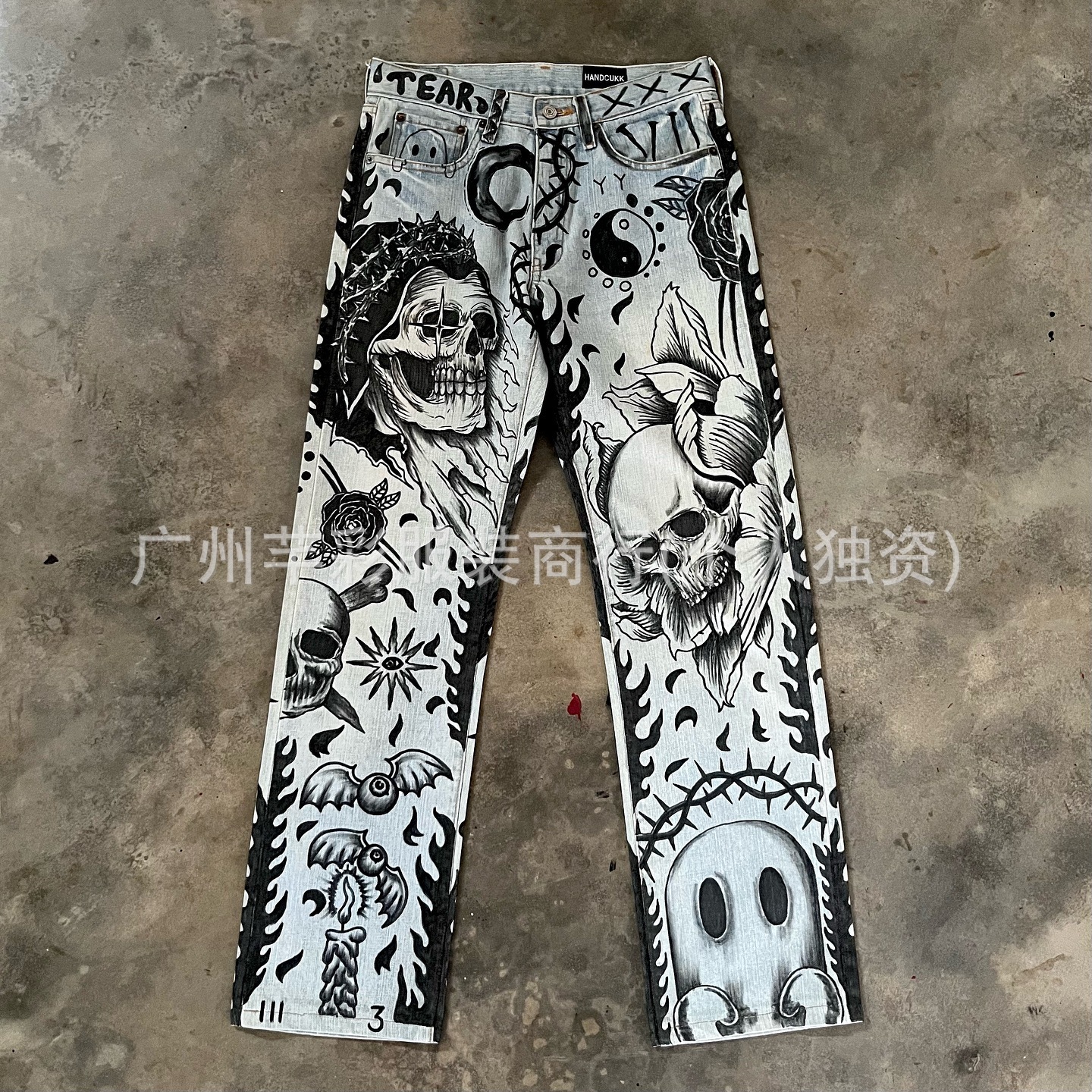 Jeans Rectos con Estampado de Grafiti para Hombre de Algodón para Uso Casual