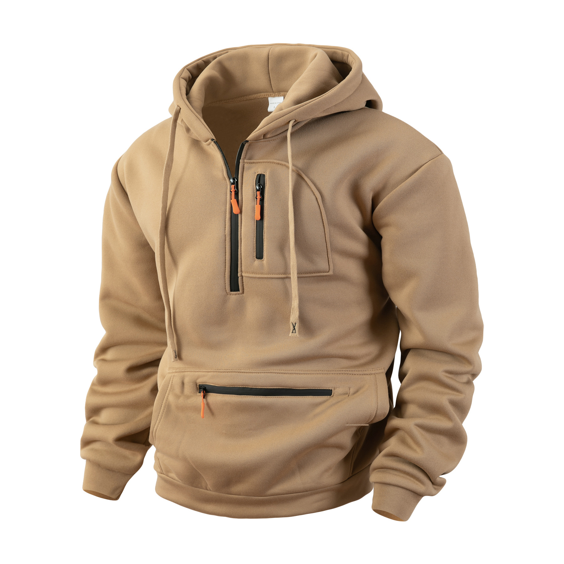 Cross-Border Men's Hooded Sports Casual Sweatshirt Workwear Style Loose Velvet Pullover Trendy Brand Multi-Pocket Top for Men