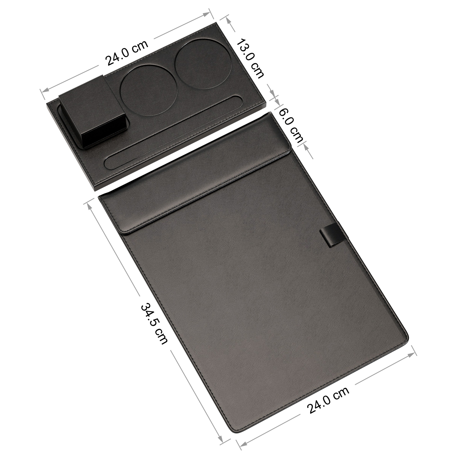 PU-블랙 소가죽 패턴 A4 회의 매트 + 3홀 컵 홀더 + 뚜껑이 있는 사탕 상자