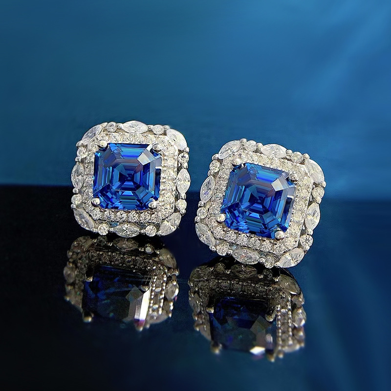 1 Pair Quantity 1 Pair 925 Sterling Silver Zircon Square Ear Studs