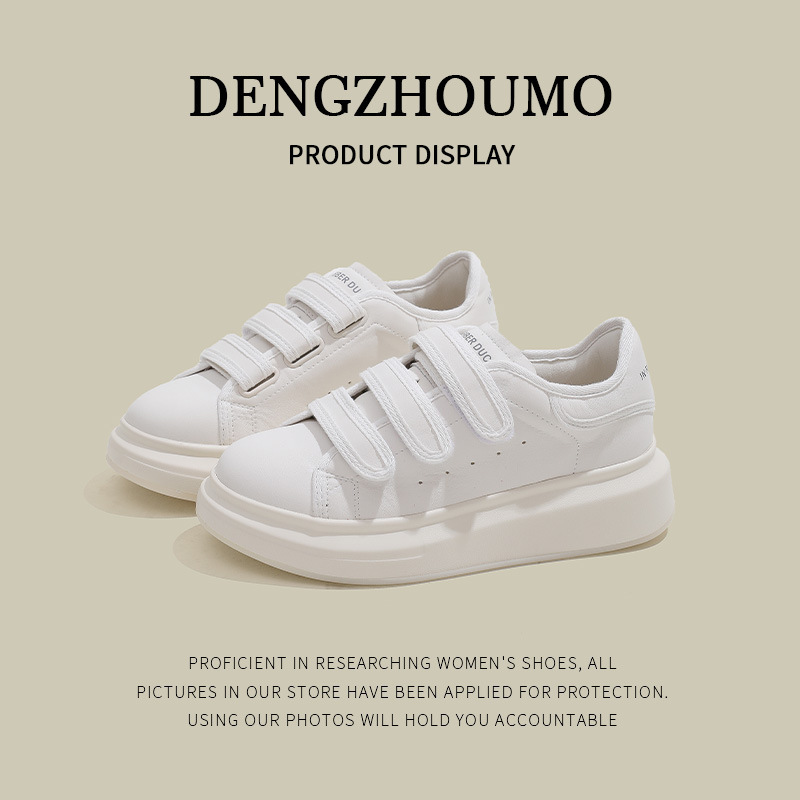 Maijia Three Velcro Redesigned Cowhide White Shoes New Designer All-Match Women's Shoes Skate Shoes