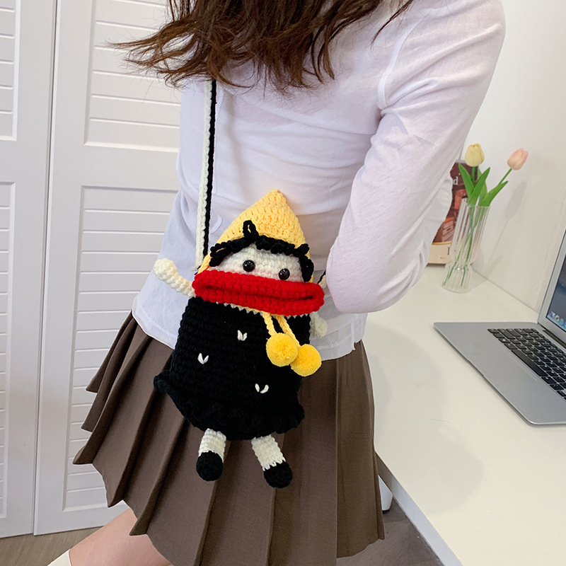 Douyin popolare salsiccia bocca grande bocca borsa per cellulare borsa fatta a mano all'uncinetto fai da te in lana per maglieria borsa divertente portachiavi_voghion.com