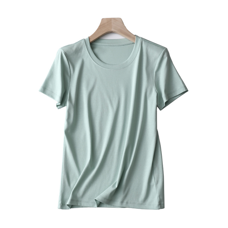 メーカースポット2024夏80本両面シルク綿tシャツ女園vネック半袖純色綿半袖tシャツ