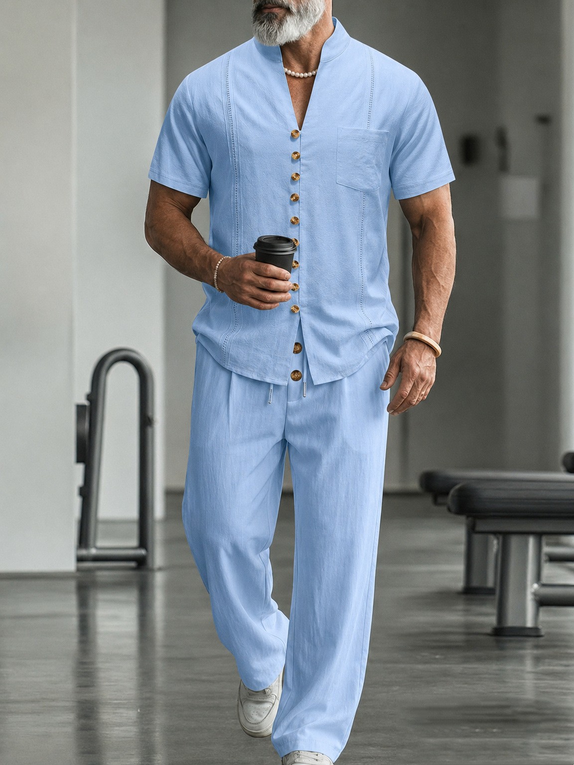 Herren Leinenhemd Mit Hose Set Lässiger Zweiteiler Für Männer_voghion.com