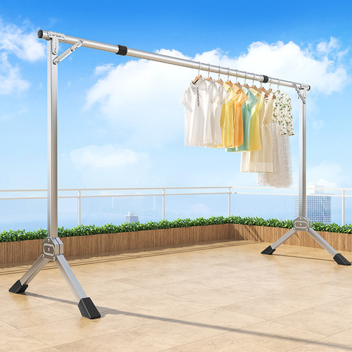 Single-pole stainless steel clothes drying rack floor-standing folding indoor balcony folding clothes drying rod bedroom dormitory clothes drying rack