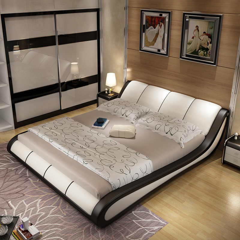 Leather Bed Tatami Master Bedroom 1.8 m Pneumatic Storage Wedding Bed 1.5 m Modern Simple European Leather Art Double Bed