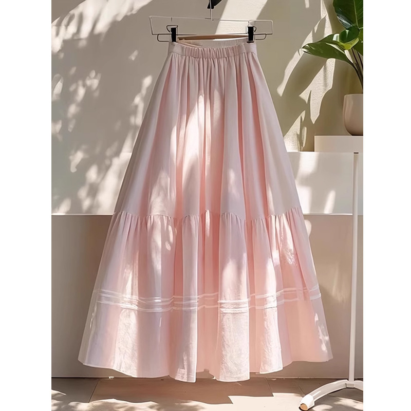 Gentle Pink Elastic Waist Loose Slimming Fluffy Skirt for Women 2026 Summer New Style Sweet and Super Pretty Long Skirt