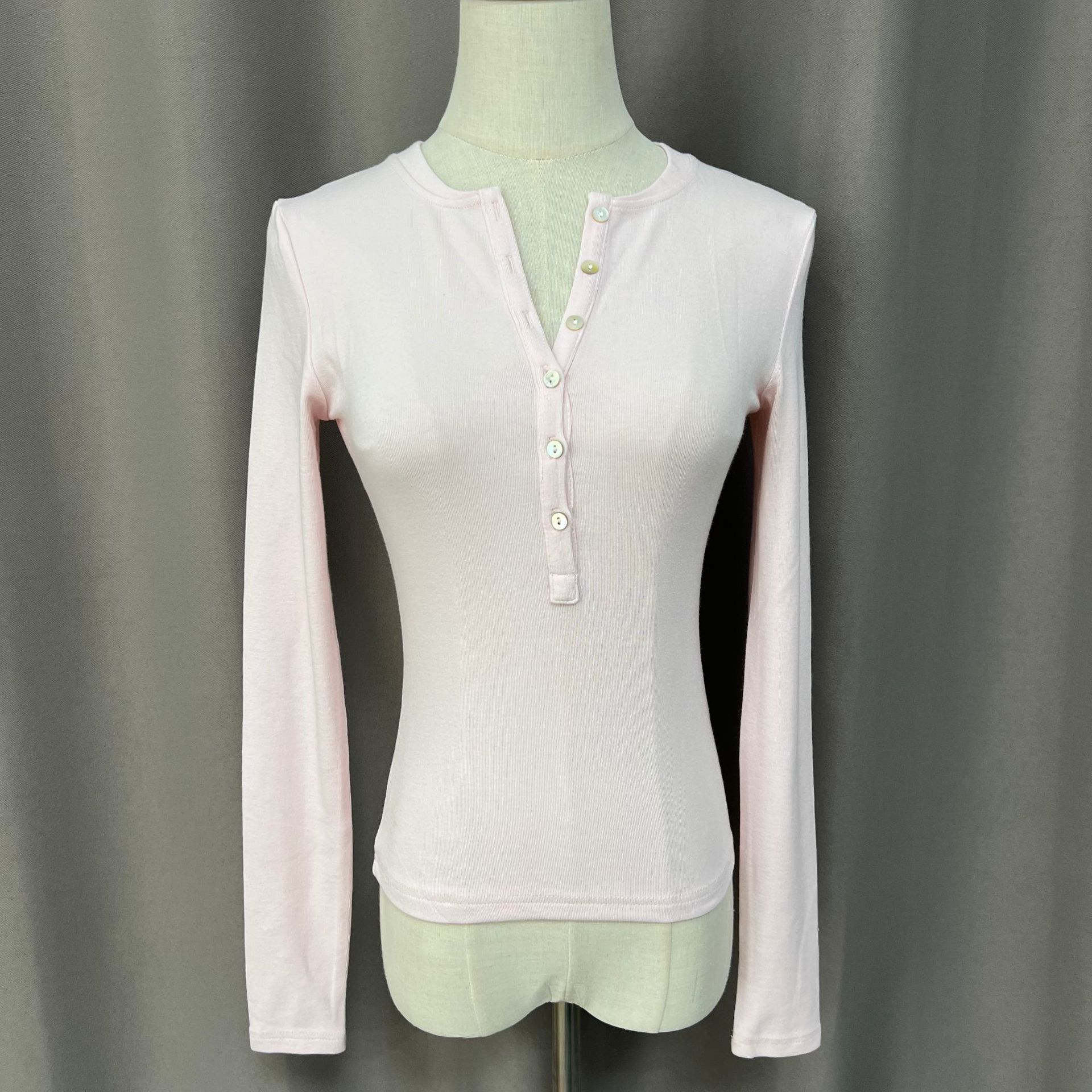 Lu Same Style Long-Sleeved Henley Shirt Sports Tight Elastic T-Shirt Imitation Cashmere Bottoming Shirt Casual Top Women's T-Shirt Inner Wear