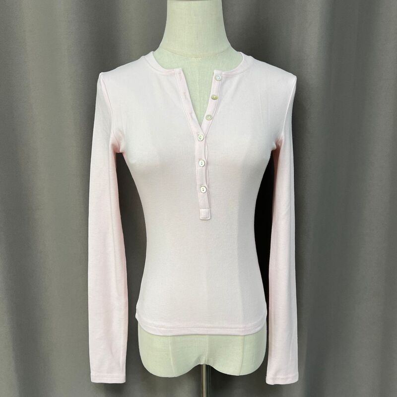 Lu Same Style Long-Sleeved Henley Shirt Sports Tight Elastic T-Shirt Imitation Cashmere Bottoming Shirt Casual Top Women's T-Shirt Inner Wear