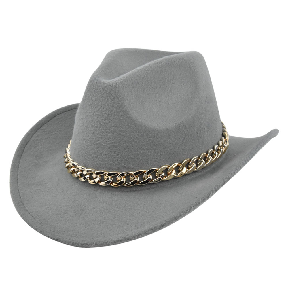 Cowboy jazz gold-plated chain woolen top felt sheep hat, cowboy hat_voghion.com