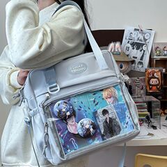 シンプルな日本製シングルショルダーデイリーバッグ、多用途透明クロスボディ大容量ニッチ二次元カレッジスタイルメッセンジャーバッグ
