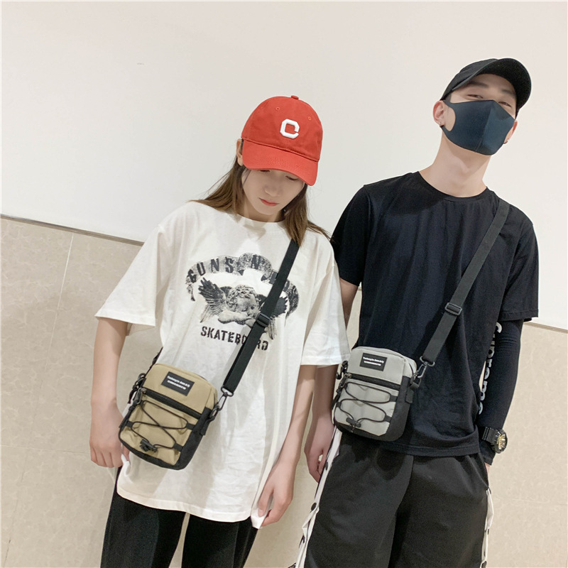 67g Weight Zipper Closure Type Single Shoulder Strap Strap Type Crossbody Bag Bags Type Nylon Material Letter Pattern Streetwear Style Square Shape Khaki, Light Grey, White, Black Color Small Size Small Nylon Letter Streetwear Square Zipper Crossbody Bag 67