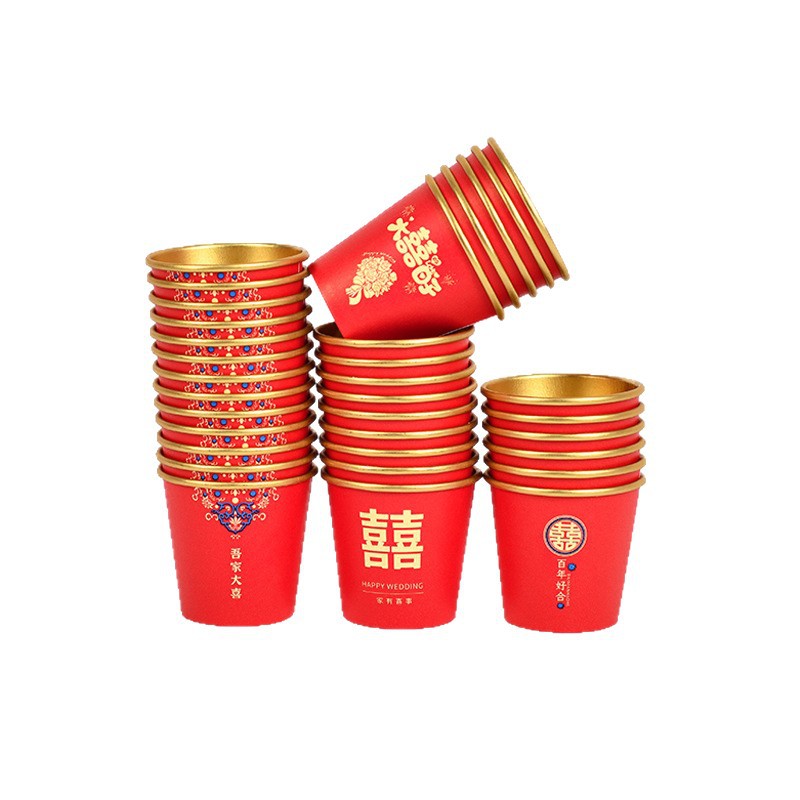 Productos de boda 50ml mini taza de boda de lámina de oro engrosado envasado de taza de papel para el hogar rojo grande