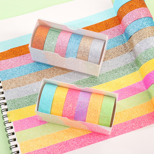 6 Rolls of Gold Powder Tape Dusting Powder and Paper Hand Account Tape Glitter Sticker Decorative Border DIY Sticker Colorful 2m