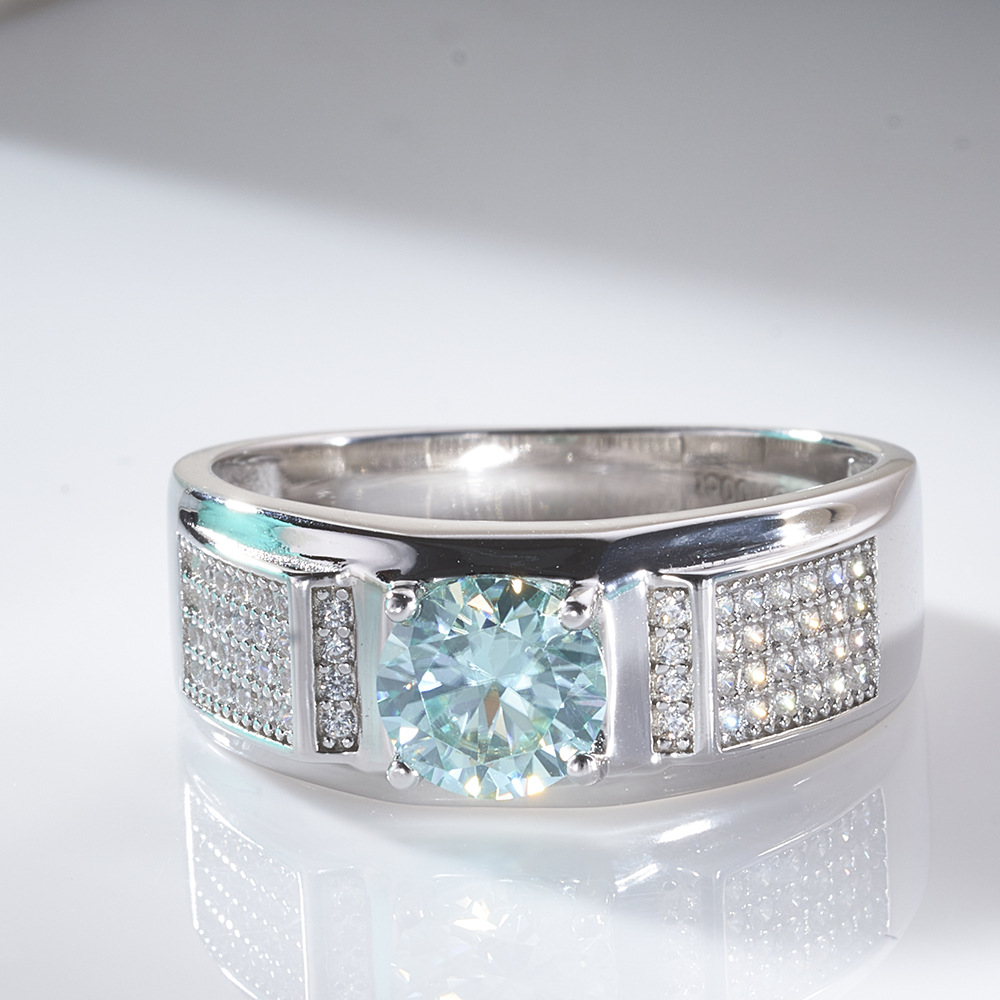 Anillo de hombre de 1 quilate azul verde plata esterlina de diamante de diamante de oro completo anillo de moissanita simple anillo de jefe de atmósfera