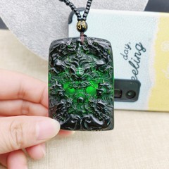 直播爆款黑药珀树脂龙牌项链龙牌打灯变绿霸气龙牌毛衣链礼品饰品