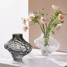 北欧ins峡谷玻璃花瓶客厅透明插花水养轻奢高档创意艺术摆件