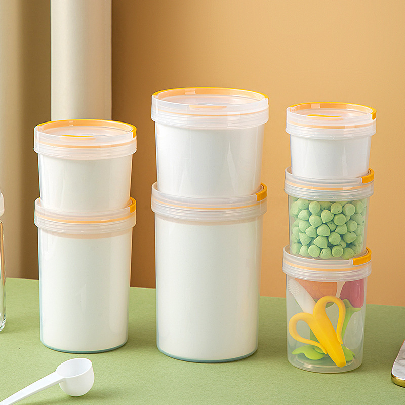 日本式デスクトップ円形透明収納ボックスプラスチック密封乳児粉ミルクボックス食品級携帯用手提げ貯蔵タンク|undefined